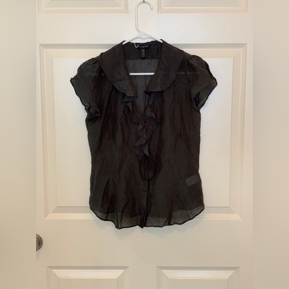Banana Republic Tops - Banana Republic Silk Blend Gray Sheer Ruffle Blouse.    Size-Small